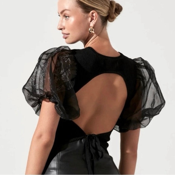 ASTR The Label Avery Organza Puffed Sleeve Open Back Top - Picture 2 of 8